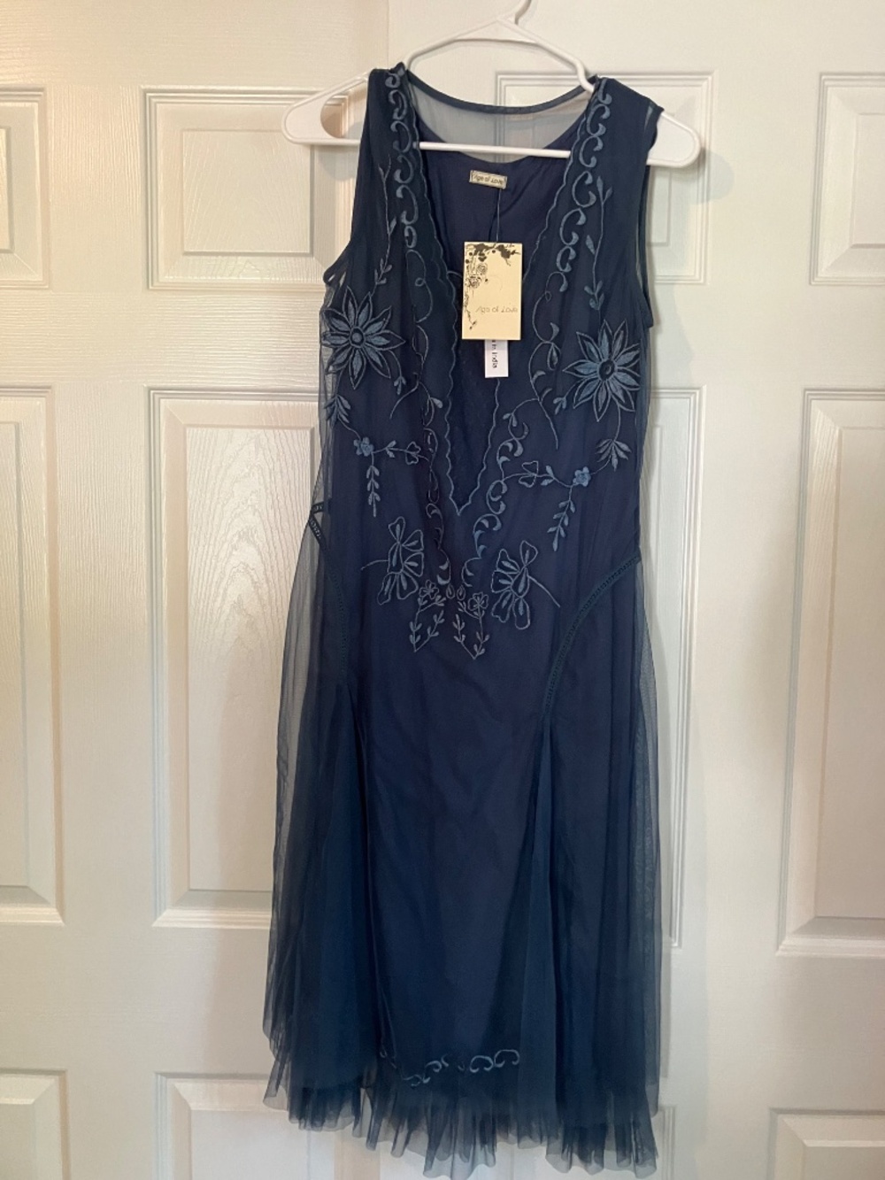 Age of Love by Nataya Blue Embroidered Mesh Midi Dress NWT Small